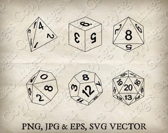Game Dobbelstenen Illustratie Rollenspel RPG Fantasy Bordspel dnd Set. PNG D20, twintigzijdig enz. SVG EPS-vectorbestanden