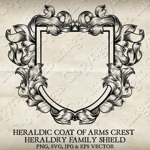 Heraldic Coat of Arms Crest Heraldry Knight Medieval Family Shield Border Frame. Vector Svg, Eps and Png, Jpg. Vintage Design Illustration