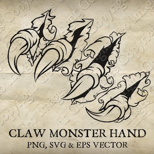 Monster, Tiger, Dragon or Eagle Claw Hand with Talons Ripping and Tearing Metal or Paper Clip Art. Vector SVG, EPS transparent PNG Clipart