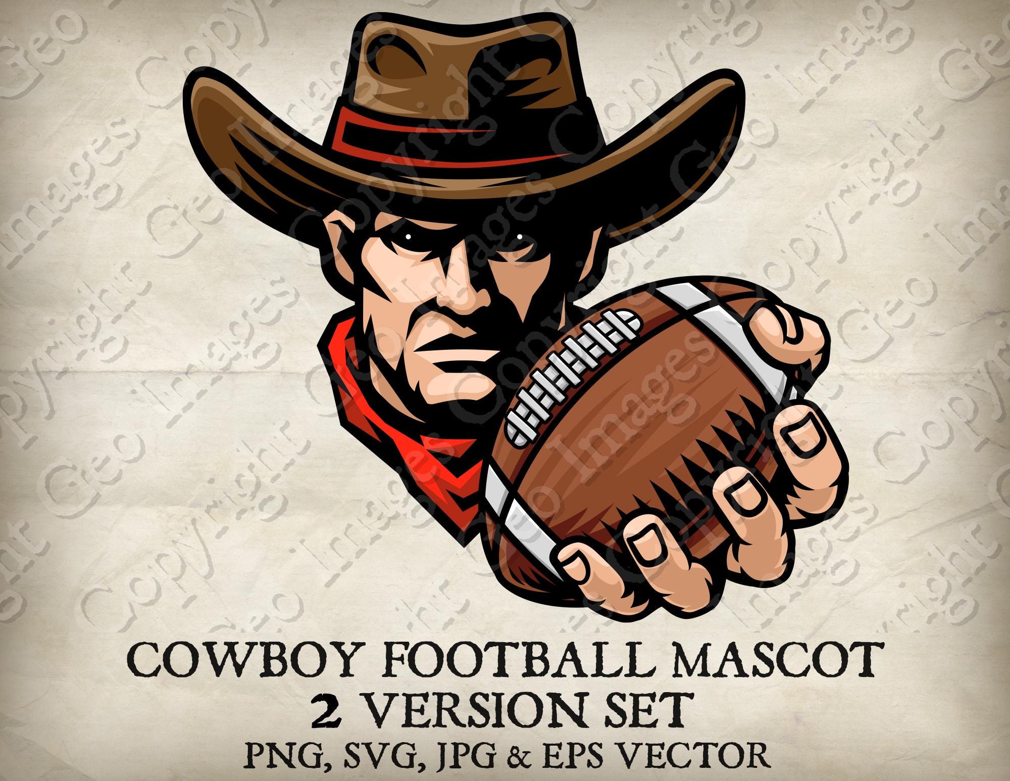 Cowboy Bandit Western American Football Ball Mascot. Cowboys Outlaw Team  Sports Logo Cartoon. 2 Versions. Vector SVG, EPS and PNG, Jpg, image size:2000x1547