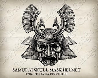 Samurai Maske Japanischer Krieger Samurai Helm, Samurai Krieger, Samuri Shogun Kopf, Vektor, Illustration. Mit einzelnen PNG-EPS-Dateien