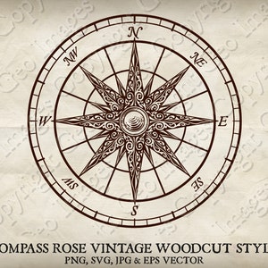 Compass Rose Star Nautical Map Illustration in a Vintage Woodcut Engraved Etching Style. Vector Svg, Eps And Transparent Png Files