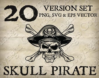 Piraatschedel en gekruiste knekels kruisbeen en zwaarden heel roger vectorskelet. Twintig versies in afzonderlijke PNG-, EPS- en SVG-bestanden