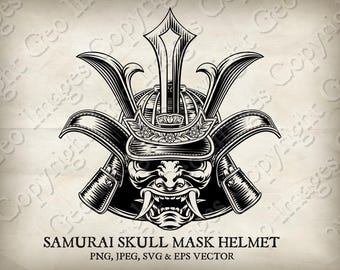 Samurai Maske japanischer Krieger Kopf Vektor Helm. Mit individuellen PNG-, JPEG-, EPS- und SVG-Dateien