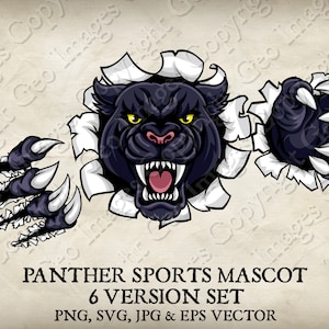 Panther Sports Mascot Jaguar Panthers Sport Animal Logo Cartoon. 6 Versions. Ripped Background. Vector SVG, EPS, PNG, Jpeg