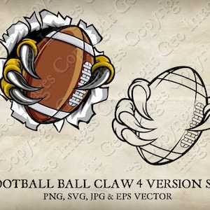 Football Monster, Tiger, Wolf, Dragon or Eagle Claw Hand with Talons Holding Ball vector. 4 versions in individual PNG, EPS and SVG files