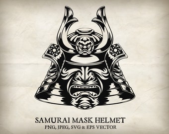 Samurai mask Japanese warrior head vector helmet. With individual PNG, jpeg, EPS and SVG files