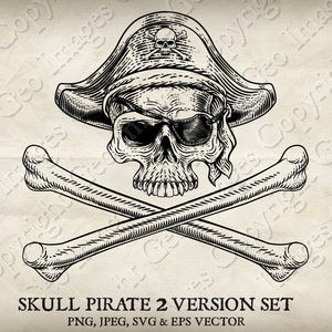Pirate skull and crossbones jolly roger vector skeleton. Two versions in individual PNG, jpeg, EPS and SVG files