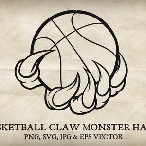 Basketball Monster, Tiger, Wolf, Dragon or Eagle Claw Hand with Talons Holding Ball Clip Art. Vector SVG, EPS, Jpg transparent PNG Clipart