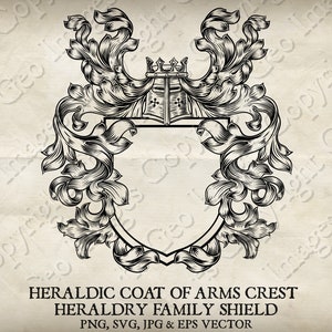 Heraldic Coat of Arms Crest Heraldry Knight Medieval Family Shield Border Frame. Vector Svg, Eps and Png, Jpg. Vintage Design Illustration