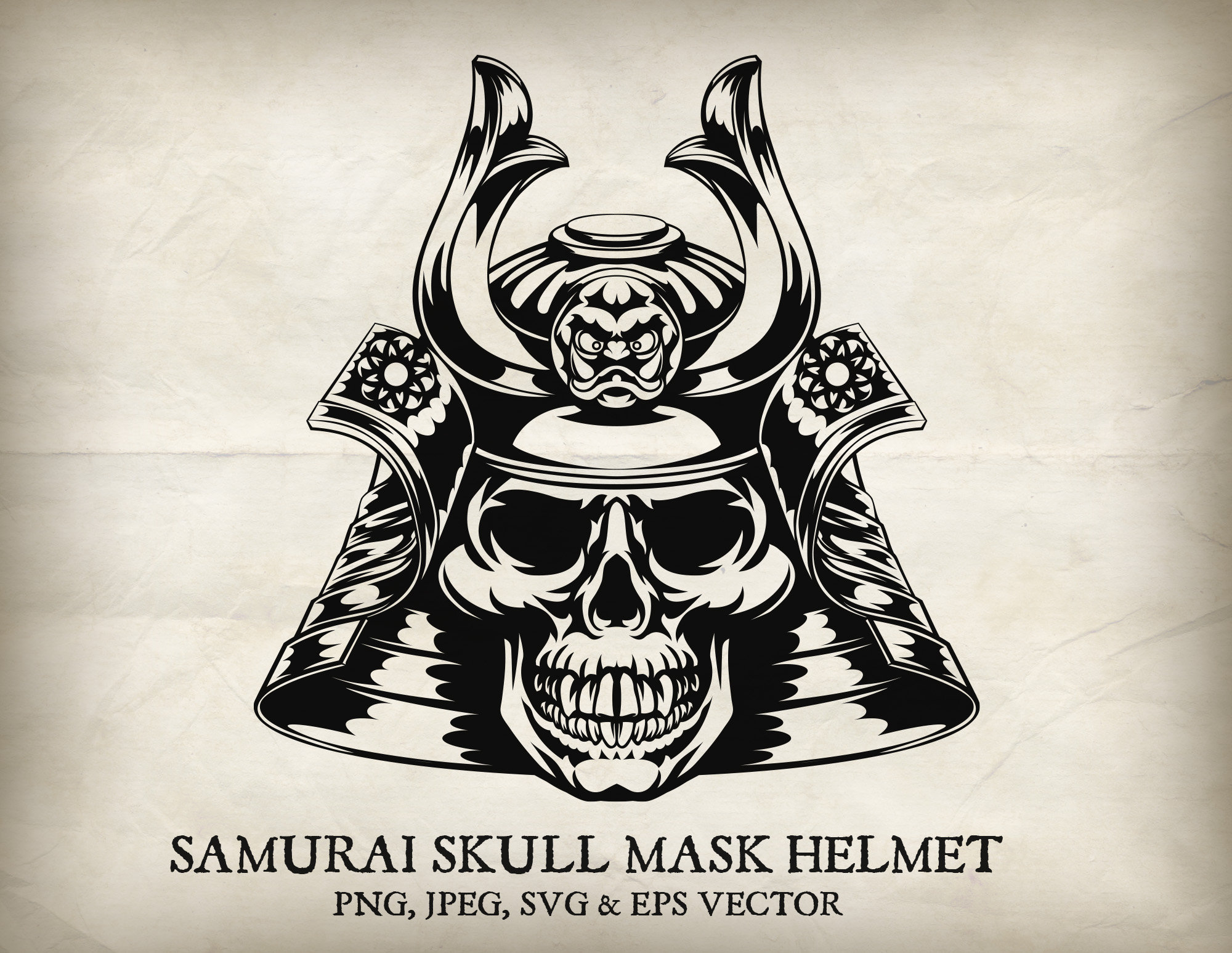 Samurai Mask Skull Japanese Warrior Head Vector Helmet. With Samurai Mask Skull Japanese Warrior Head Vector Helmet. With