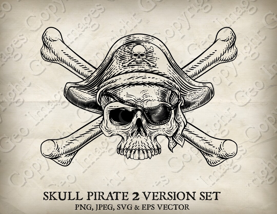 Pirate Skull and Crossbones Jolly Roger Vector Skeleton. Two Versions ...