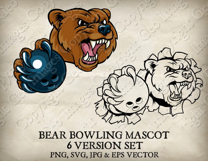 Bear Grizzly Bowling Ball Claws Mascot Bears Logo Cartoon. 6 Versions