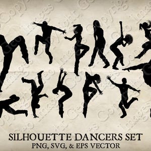 Siluetas de bailarines de break dance callejeros, hip hop, hip hop, breakdance, mujeres, hombres, niñas y niños, siluetas de personas, conjunto SVG, EPS, vectores y PNG