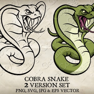 Cobra Snake King Viper Sports Cobras Mascot Cartoon logo 2 Versions. Vector SVG, EPS, PNG, and Jpg