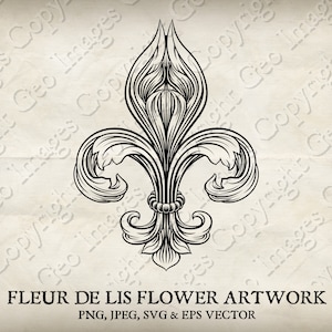 Fleur De Lis o fluer de lys flor lirio real símbolo heráldico medieval dibujo de tatuaje. Con archivos individuales PNG, jpeg, EPS y SVG