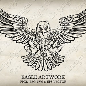 American bald eagle, hawk or falcon mascot wings out flying illustration. With individual PNG, jpeg, EPS and SVG files