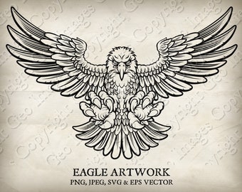 American bald eagle, hawk or falcon mascot wings out flying illustration. With individual PNG, jpeg, EPS and SVG files