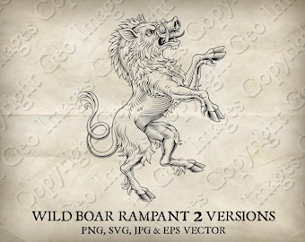 Wild zwijn varken scheermesje Wrattenzwijn ongebreideld achterpoten heraldisch familiewapen wapenschild heraldiek vector SVG eps png jpg schild illustratie