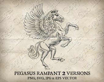 Pegasuspaard staat wijd en zijd op de achterbenen Heraldisch familiewapen Wapenschild heraldiek. Svg, eps en png, jpg-schildillustratie vector