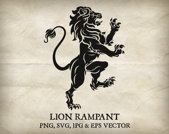 Lion Standing Rampant on Hind Legs Heraldic Crest Coat of Arms Heraldry. Four files Vector Svg, Eps and Png, Jpg Shield Design Illustration