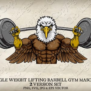 American Bald Eagle Hawk Falcon Weight Lifting Deadlift Barbell Weightlifting Gym Bodybuilding Mascot Logo Cartoon. Vector SVG EPS PNG Jpeg