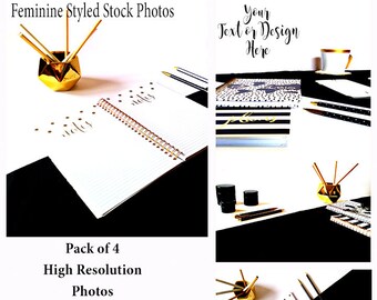 Desk Styled Photos | Feminine Styled Stock Photos| Gold Black & White Styled Photos| Styled Stock Photo Packs