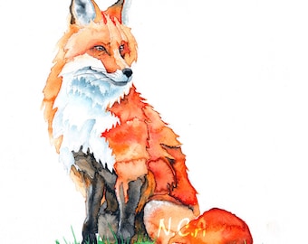 Fox - Print of an original watercolour painting by Nicholas Clack, Wildlife art, Nature, Giclée print.