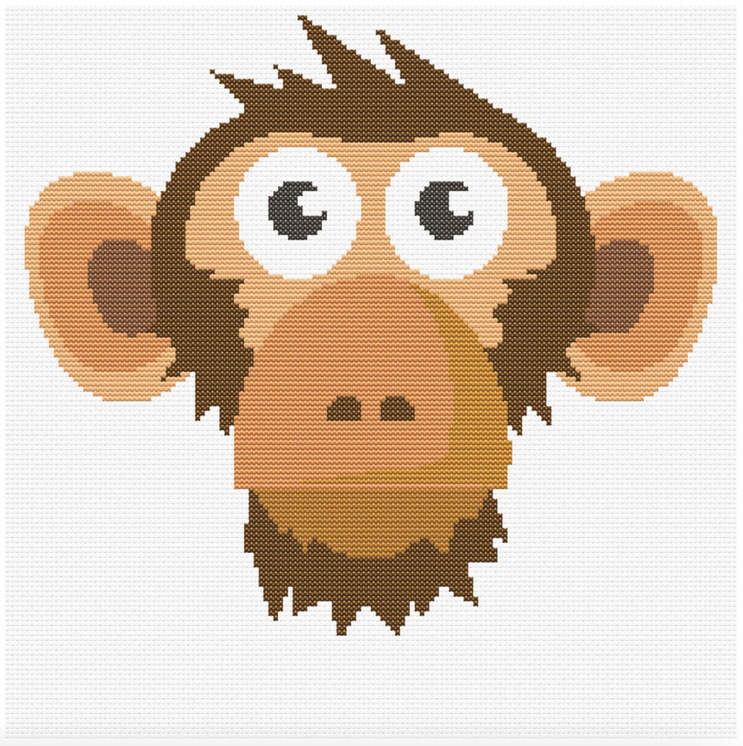 Cartoon Monkey Head Beginners Cross Stitch Pattern PDF Download - Etsy