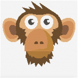 Cartoon Monkey Head beginners cross stitch pattern PDF Download