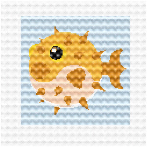 Yellow Blowfish Puffer fish easy beginners cross stitch pattern PDF Download