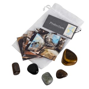 Protection Crystal Set, Crystal Collection, Smokey Quartz, Black Obsidian, Tigers Eye, Bronzite, Labradorite