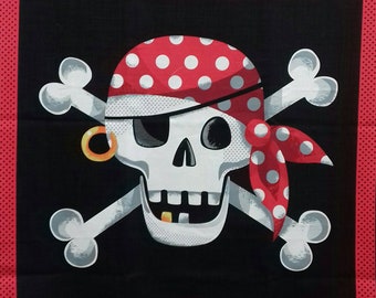 Patchwork fabric panel on the theme of pirates. Collection distributed by Makower.