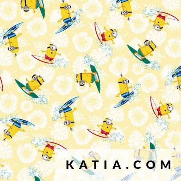 Tissu popeline de coton, licence Mignons Aloha. Oeko-Tex pour la confection de vêtements, accessoires... Distribué par Katia.