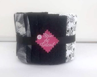 Quilt Roll Amiens. Jelly roll precut noir, gris, blanc. 20 bandes de tissus pour patchwork et tissage.