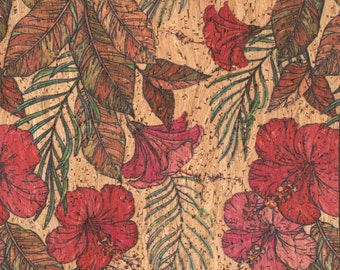 Tissu en liège Cork Print Hibiscus de katia Fabrics.