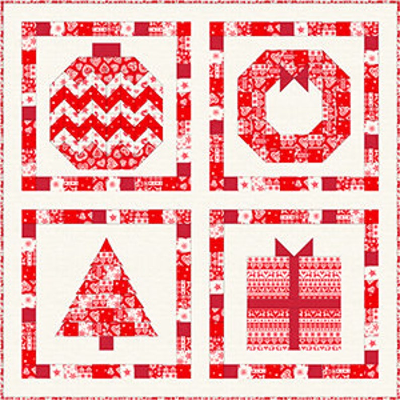 Tissu patchwork Noël représentant des coeurs blancs sur fond rouge. Collection Scandi 23 distribuée par Makower. 100% coton. image 2