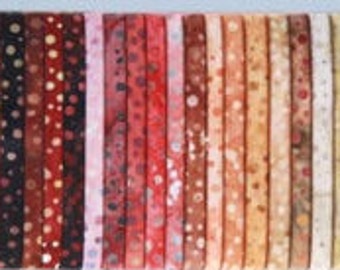 Bali Roll Nature. Bali Pop batik multicolore. 40 bandes de tissus batiks pour patchwork et tissage.