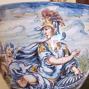 Italian Hand Painted Majolica Plant Stand with Istoriato Decorations