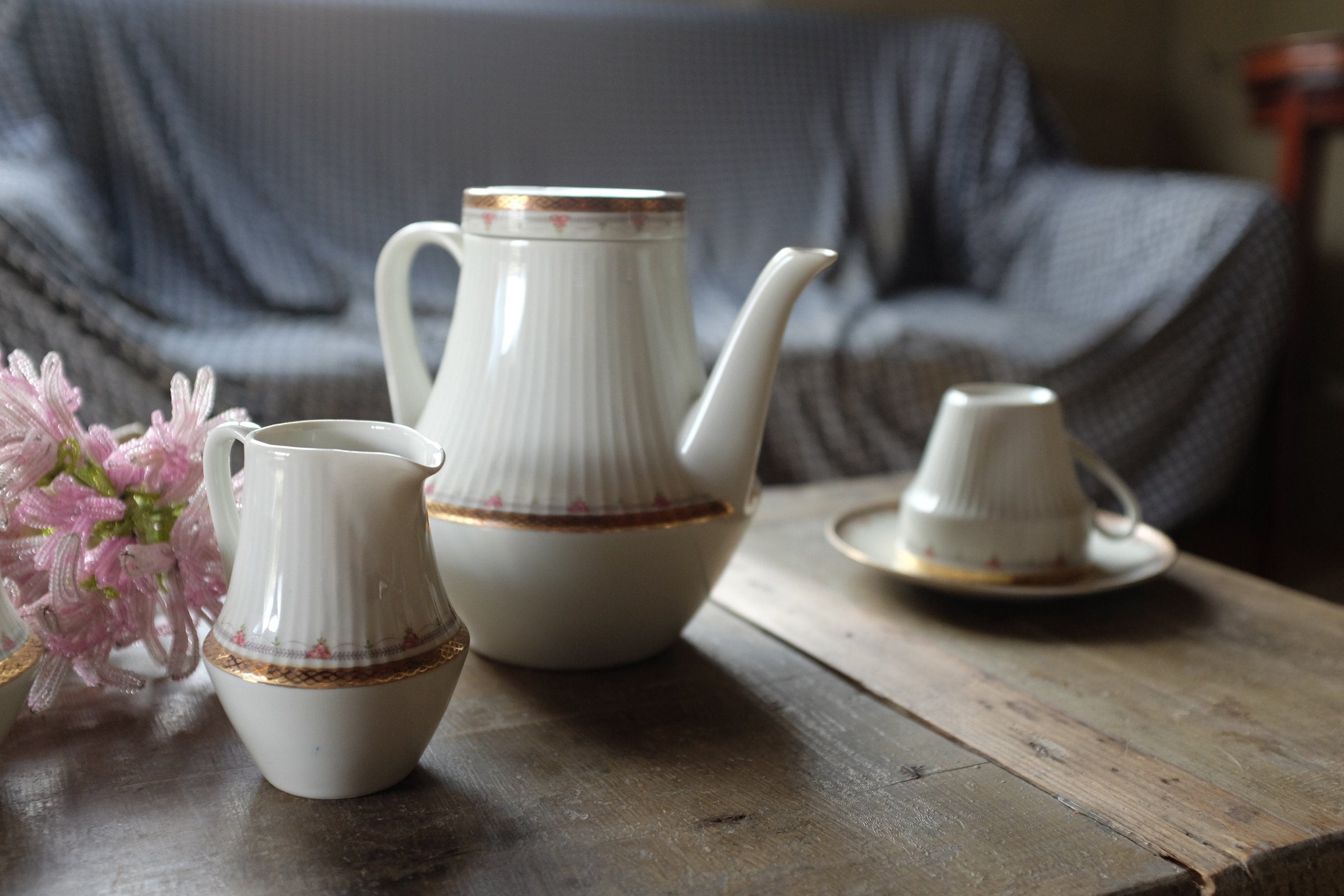Unique Art Deco Gareis Waldsassen Bavaria Porcelain Tea Set for Six