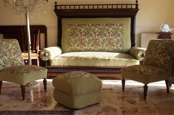 Magnificent French Second Empire Green Sofa