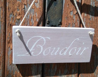 Plaque de porte en bois Boudoir vieux rose cérusé