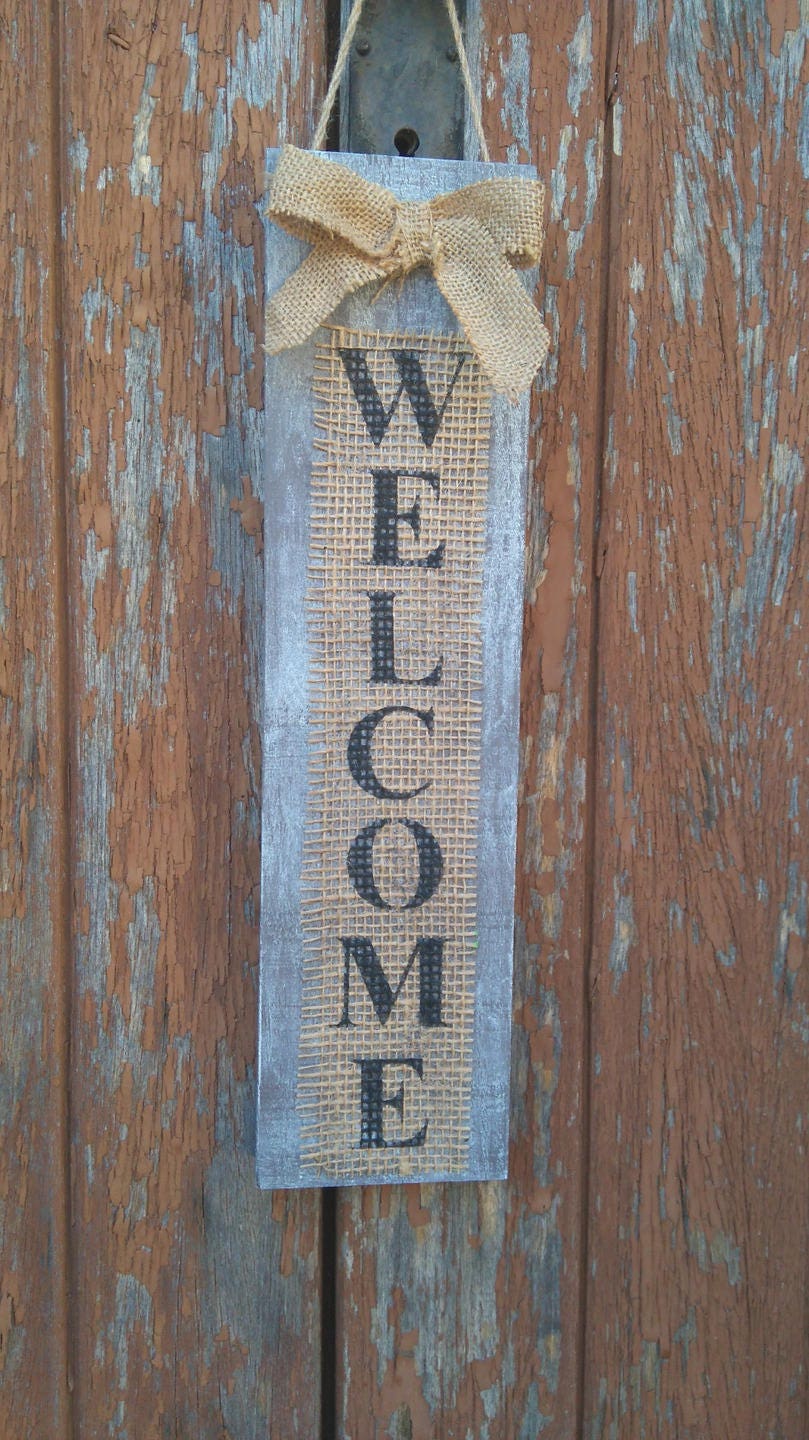 Plaque de Porte en Bois et Jute Welcome Basalte