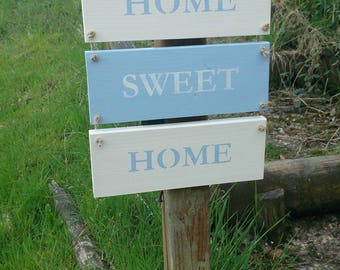 Plaque de porte Home Sweet Home coloris bleu/ivoire