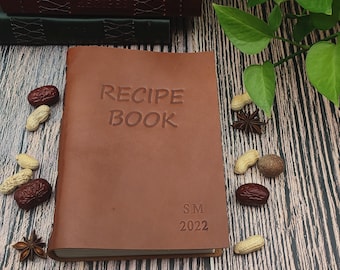 Personalized Leather Recipe Book, Blank Journal Notebook