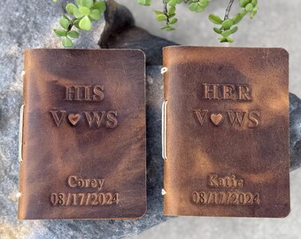 Handmade Leather Vow Books, Embossed Wedding Keepsake