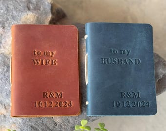 Embossed Leather Wedding Vow Books, Personalized Journal Notebook Set
