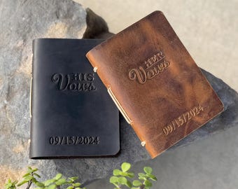 Personalized Leather Wedding Vow Books Set, Embossed Vows, His & Hers