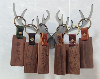 Engraved Leather Wood Keychain, Keychain for Driver Home or Car, Corporate Realtor Gift, Birthday or Anniversary Gift, Father's Day Gift