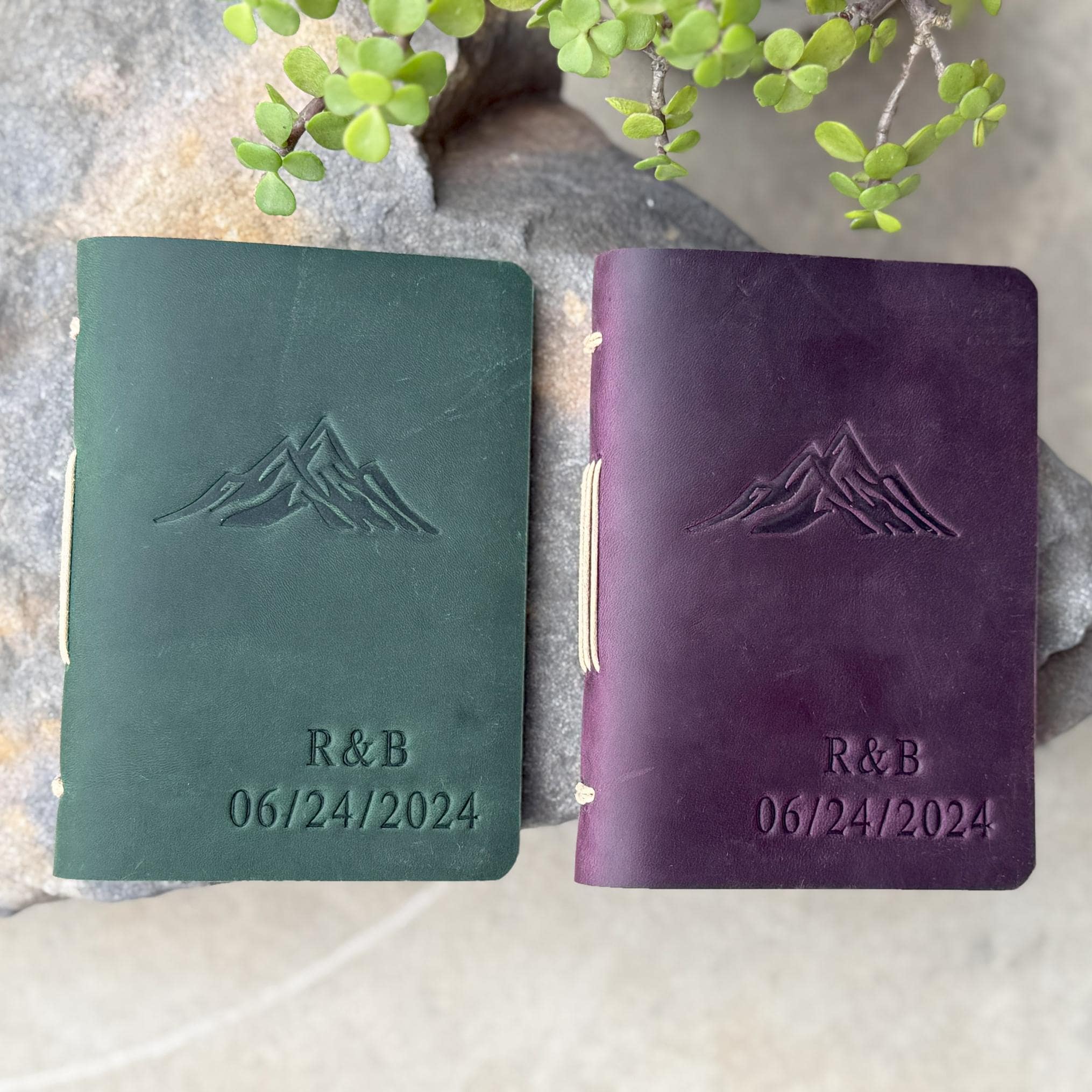 Personalized Leather Wedding Vow Book with Name and Date, His/Her Vow Books set of 2, Mountains Vow Booklet, Bridal Shower Gift